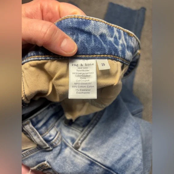 Rag & Bone Dre Slim Boyfriend Jeans Raw Hem Cuffed Mid rise Low Rise Dora 29 - Picture 14 of 16